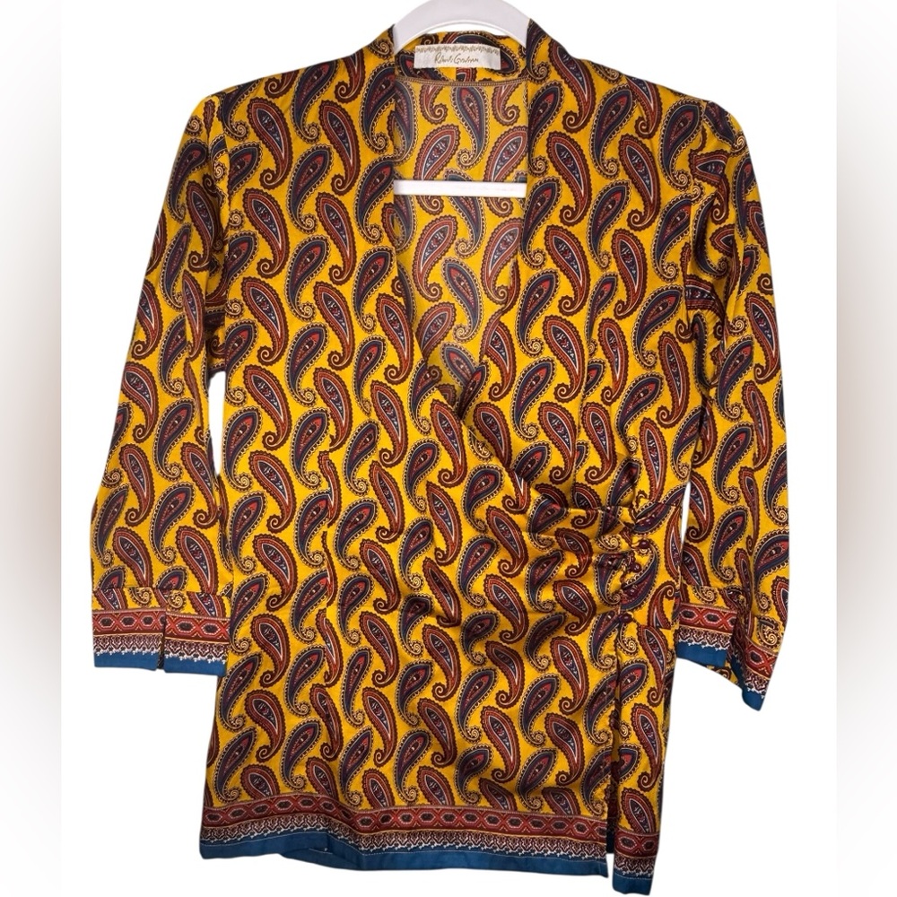 Robert Graham Silk Paisley Blouse Yellow Red Blue - Medium
